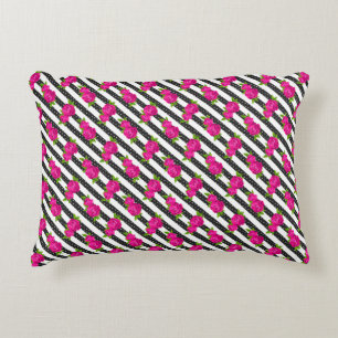 Floral Pink in a Vertical Stripes Decorative Cushion
