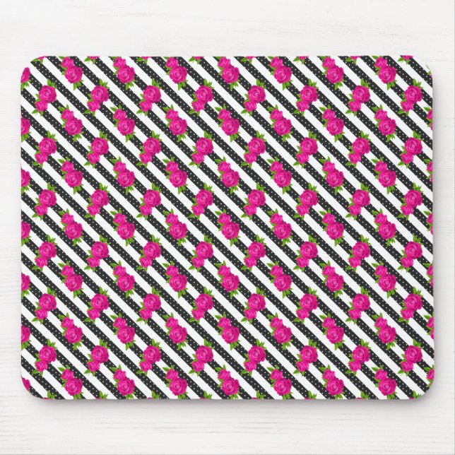 Floral Pink in a Vertical Stripes Mouse Pad (Front)