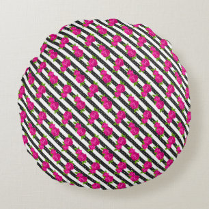 Floral Pink in a Vertical Stripes Round Cushion
