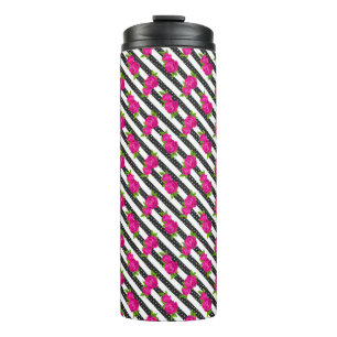 Floral Pink in a Vertical Stripes Thermal Tumbler