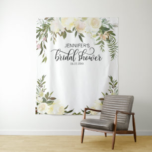 Floral Pink Ivory Bridal Shower PHOTO BACKDROP Tapestry
