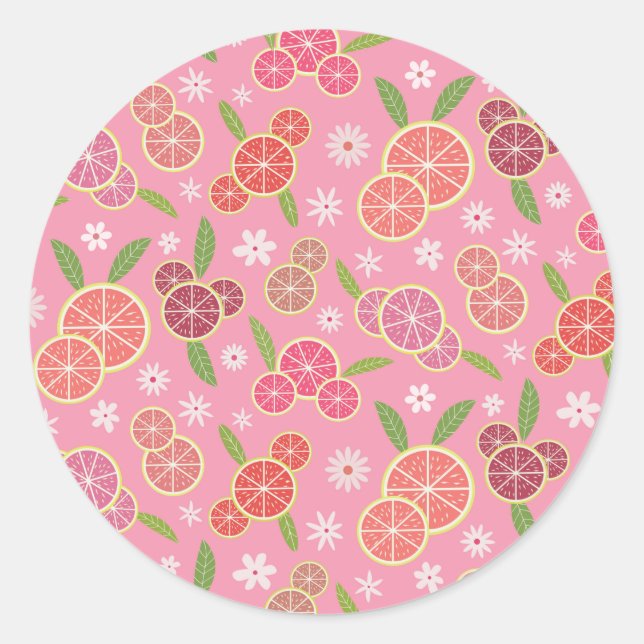Floral Pink Lemonade  Classic Round Sticker (Front)