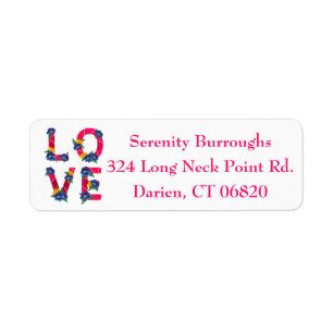 Floral Pink Love Blue & Yellow Flowers Return Address Label
