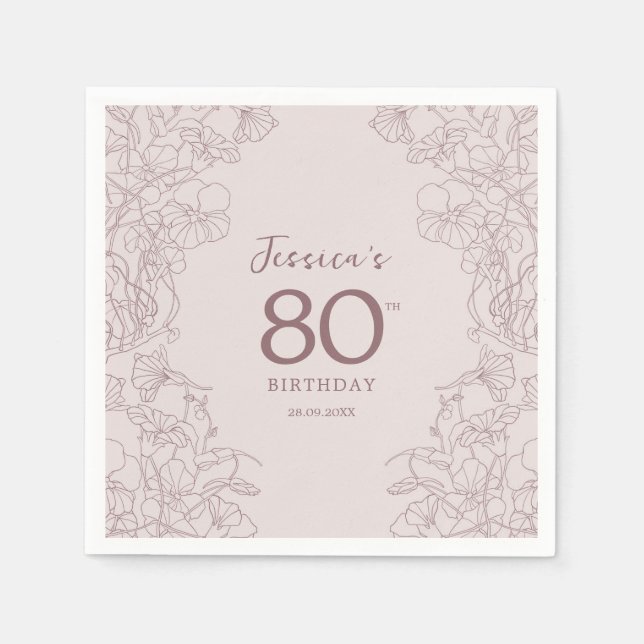 Floral Pink Mauve Birthday Napkin (Front)