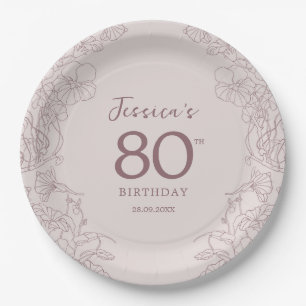 Floral Pink Mauve Birthday Paper Plate