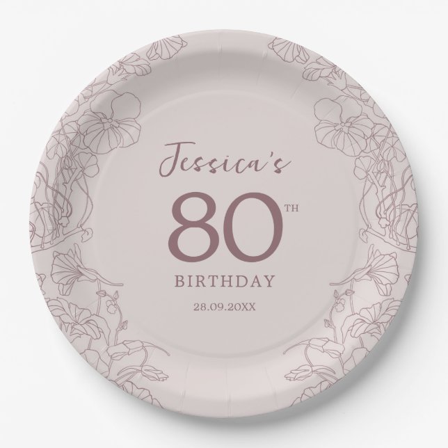 Floral Pink Mauve Birthday Paper Plate (Front)