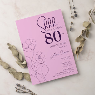 Floral Pink Mauve Surprise 80th Birthday Invitation