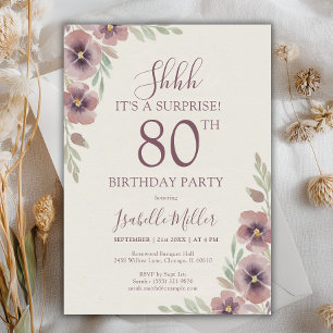Floral Pink Mauve Surprise 80th Birthday Invitation