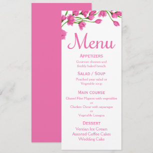 Floral Pink Menu Fuchsia Flower Wedding / Party Invitation