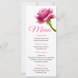 Floral Pink Menu Rose Flower Wedding / Party Invitation