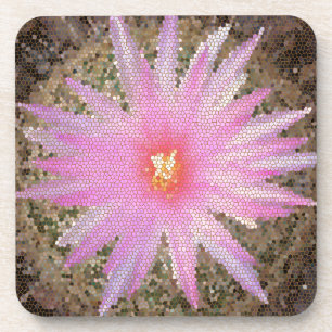 Floral Pink Mosaic Southwest Barrel Cactus Floral Coaster