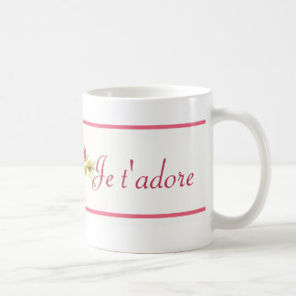 Floral pink mug "Je t'adore" 11 oz