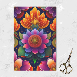 Floral Pink Orange Colourful Artwork Tissue Paper