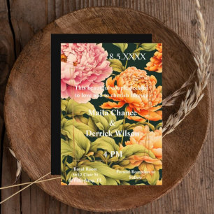 Floral Pink Orange Green Frame Elegant Wedding Invitation
