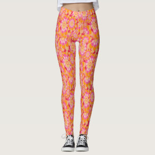 Floral Pink Orange Groovy Hippy Psychedelic Retro Leggings