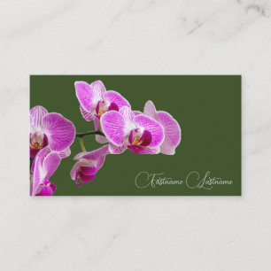 Floral pink orchid blossom calligraphy dark green business card