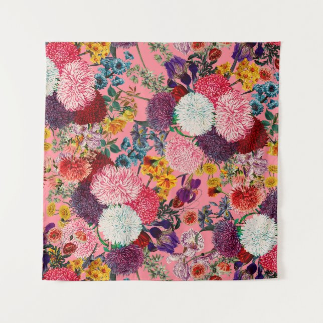 Floral Pink Pattern Tapestry (Front)