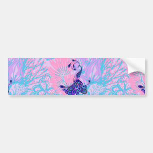 floral pink peacock bumper sticker