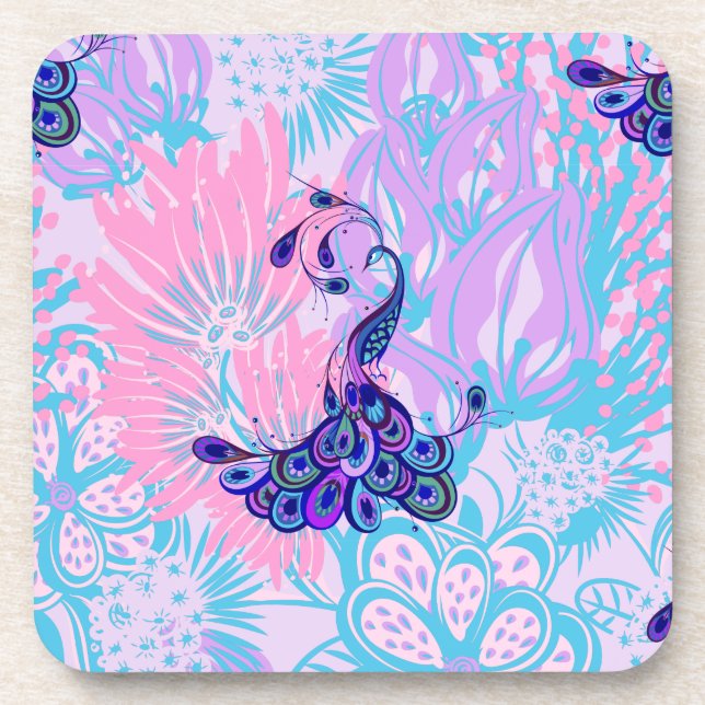 floral pink peacock coaster (Front)