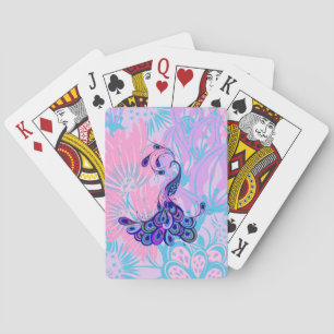 floral pink peacock playing cards