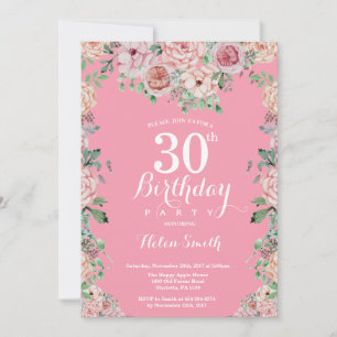 Floral Pink Peonies 30th Birthday Invitation