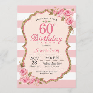 Floral Pink Peonies 60th Birthday Party Invitation