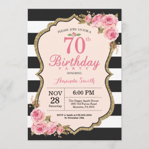 Floral Pink Peonies 70th Birthday Party Invitation