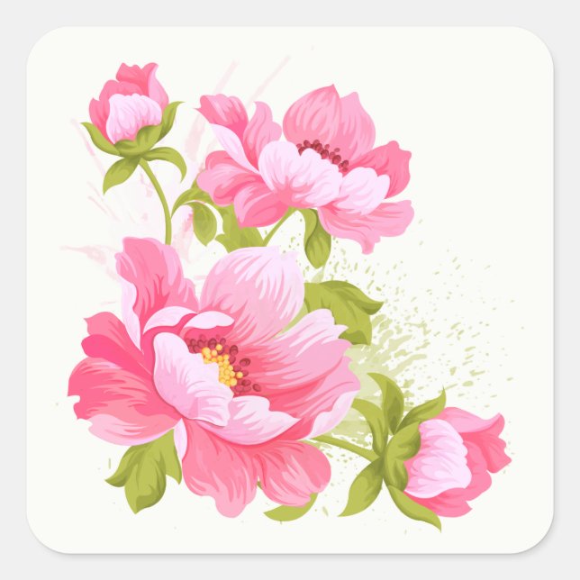 Floral Pink Peonies Flower Stickers (Front)