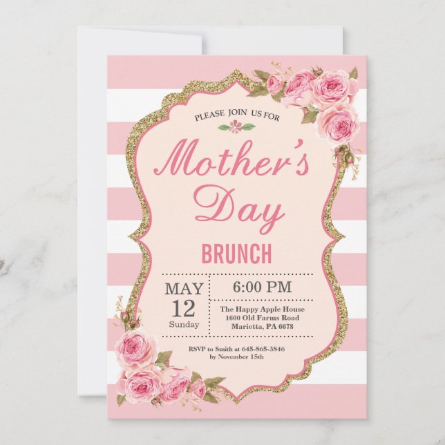 Floral Pink Peonies Mothers Day Brunch Invitation (Front)