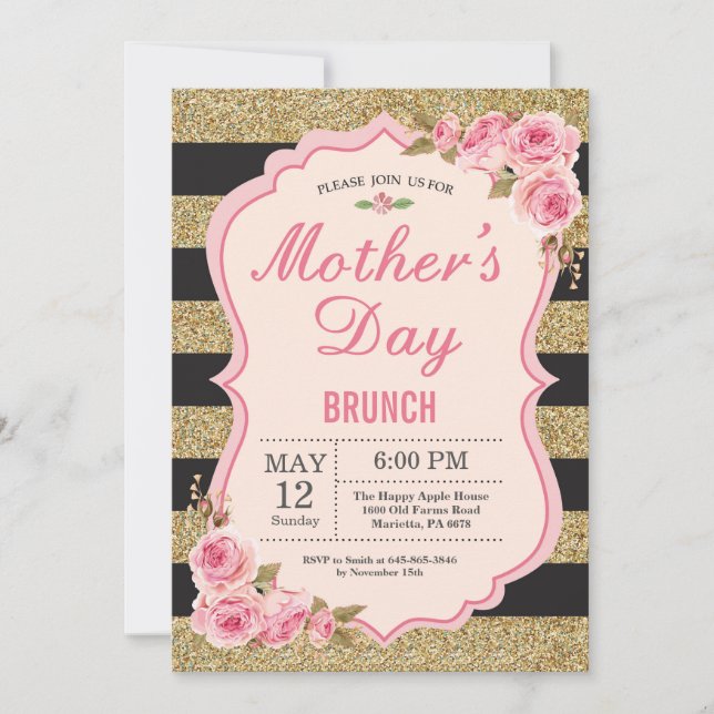 Floral Pink Peonies Mothers Day Brunch Invitation (Front)