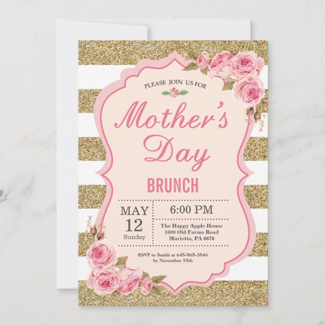 Floral Pink Peonies Mothers Day Brunch Invitation (Front)