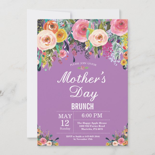 Floral Pink Peonies Mothers Day Brunch Invitation (Front)
