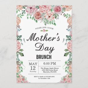 Floral Pink Peonies Mothers Day Brunch Invitation