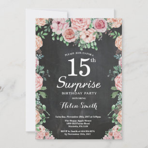 Floral Pink Peonies Surprise 15th Birthday Invitation
