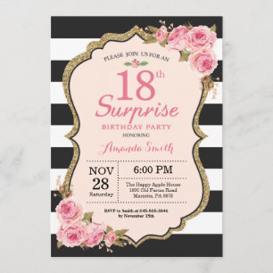 Floral Pink Peonies Surprise 18th Birthday Party Invitation
