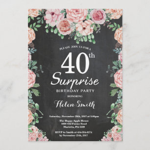 Floral Pink Peonies Surprise 40th Birthday Invitation