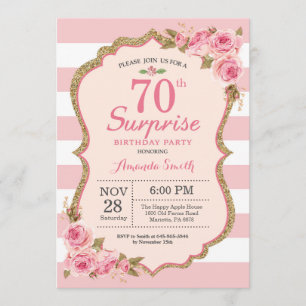 Floral Pink Peonies Surprise 70th Birthday Party Invitation