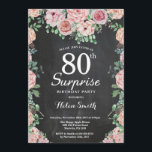 Floral Pink Peonies Surprise 80th Birthday Invitation<br><div class="desc">Floral Pink Peonies Surprise 80th Birthday Invitation for Women. Watercolor Floral Flower. Elegant Pink Rose and Peony Flowers. Adult Birthday. Chalkboard Background. Black and White. 13th 15th 16th 18th 20th 21st 30th 40th 50th 60th 70th 80th 90th 100th, Any Ages. For further customisation, please click the "Customise it" button and...</div>
