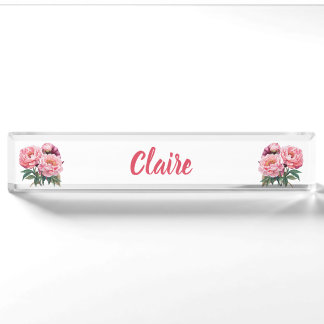 Floral Pink Peony Nameplate