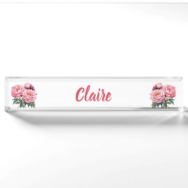 Floral Pink Peony Nameplate (Front)