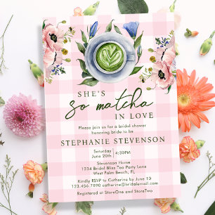 Floral Pink Perfect Matcha Themed Bridal Shower Invitation