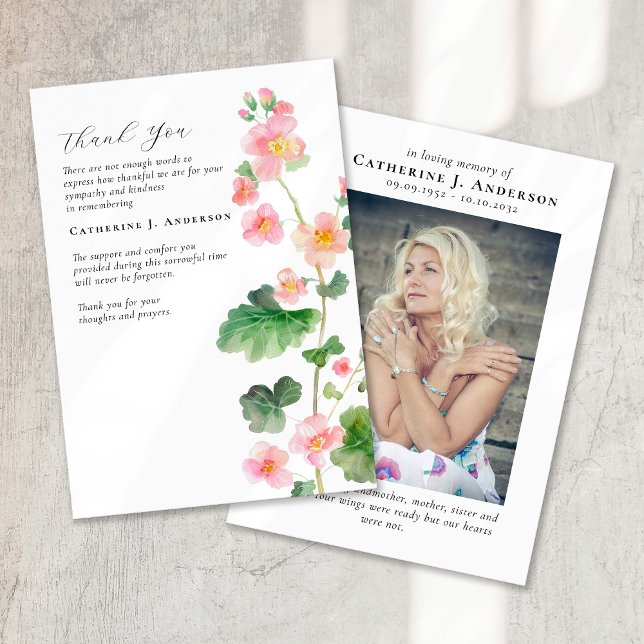 Floral Pink Photo Sympathy Funeral Memorial Thank You Card (Creator Uploaded)