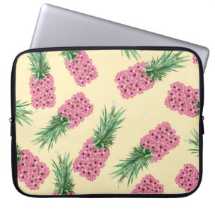 Floral Pink Pineapple Yellow Background Laptop Sleeve