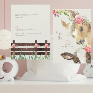 Floral Pink Pony & Cow Baby Shower Invitation
