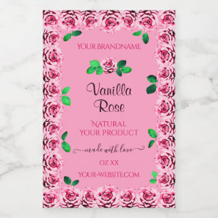 Floral Pink Product Package Labels Flowering Roses
