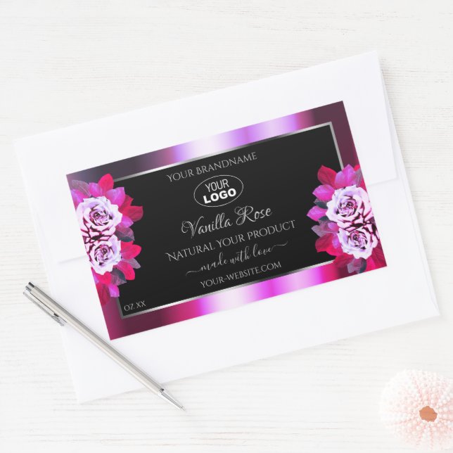 Floral Pink Purple Black Product Labels Roses Logo (Envelope)