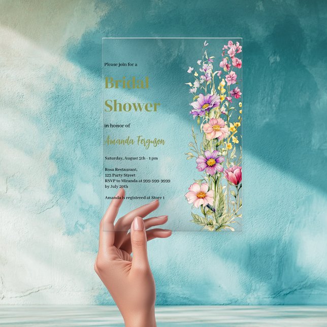 Floral pink purple clear Bridal Shower Acrylic Invitations (Creator Uploaded)
