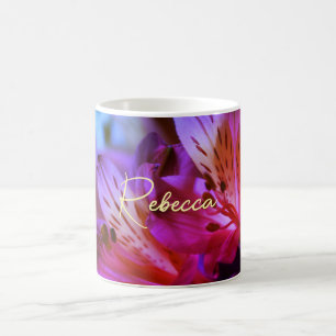 Floral Pink Purple Lilies Personalizable Name Mug