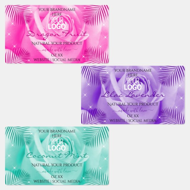 Floral Pink Purple Teal Rose Product Labels Logo (Group)