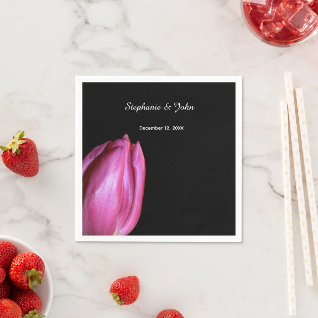 Floral Pink Purple Tulips Bridal Shower Wedding Napkin (Insitu)